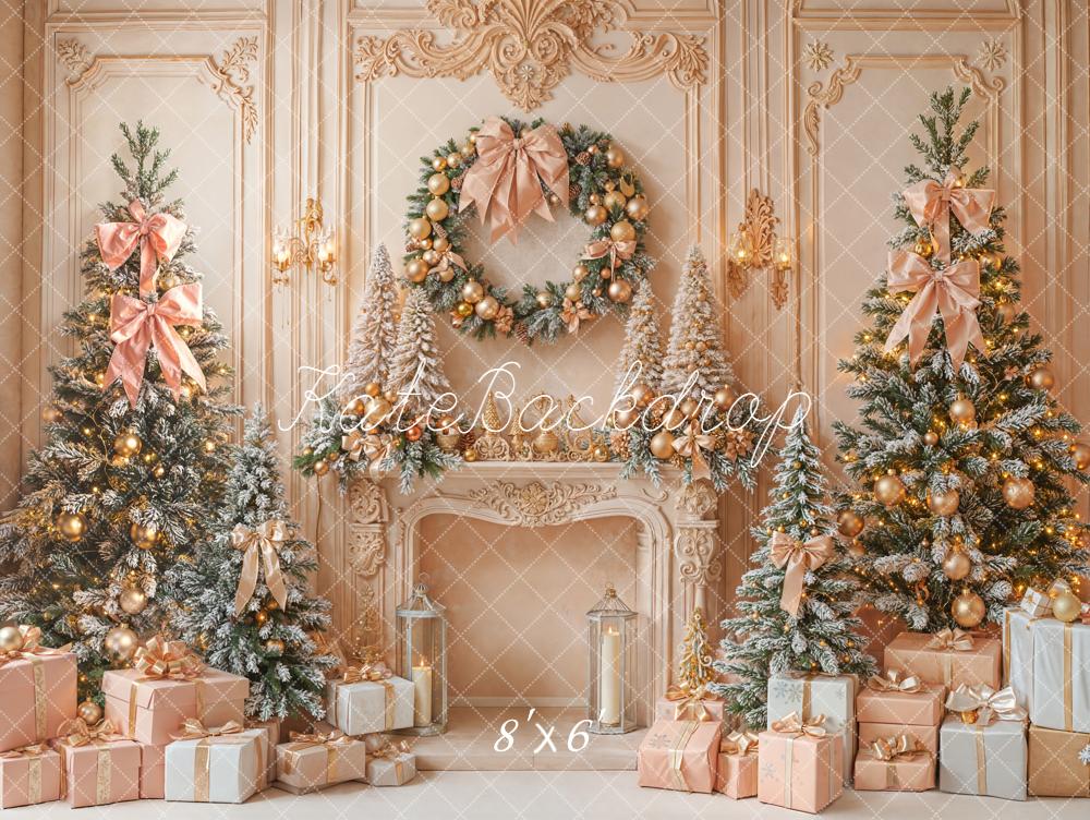 Kate Christmas Trees Wreath Fireplace Backdrop Designed by Emetselch - Kate Backdrop AU