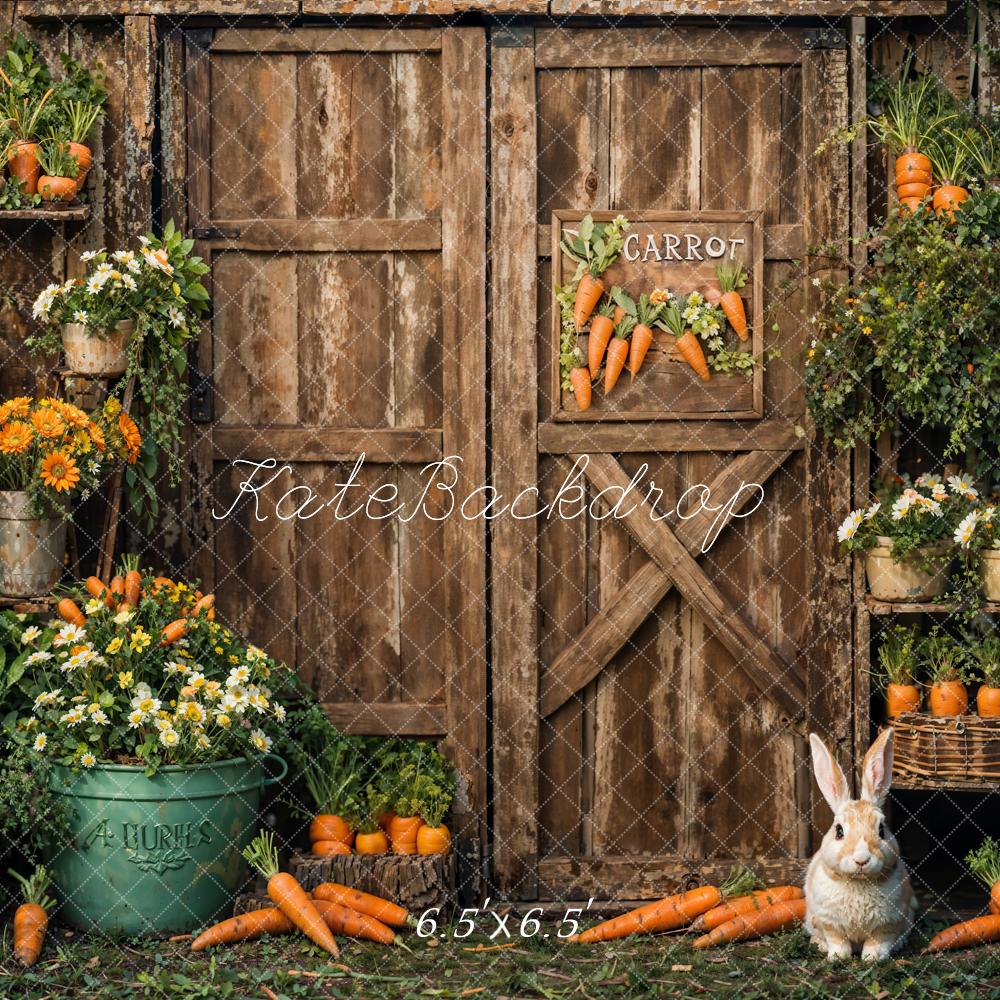 Kate Easter Bunny Carrots Wooden Door Backdrop Designed by Emetselch