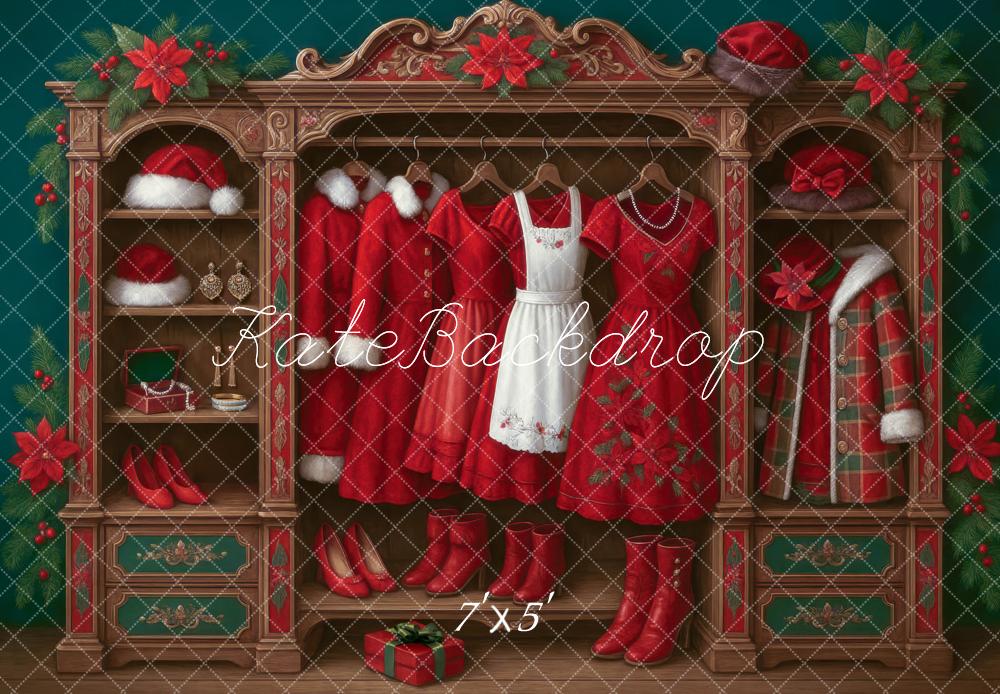 Kate Christmas Closet Red Dresses Cabinet Backdrop Designed by Mini MakeBelieve - Kate Backdrop AU