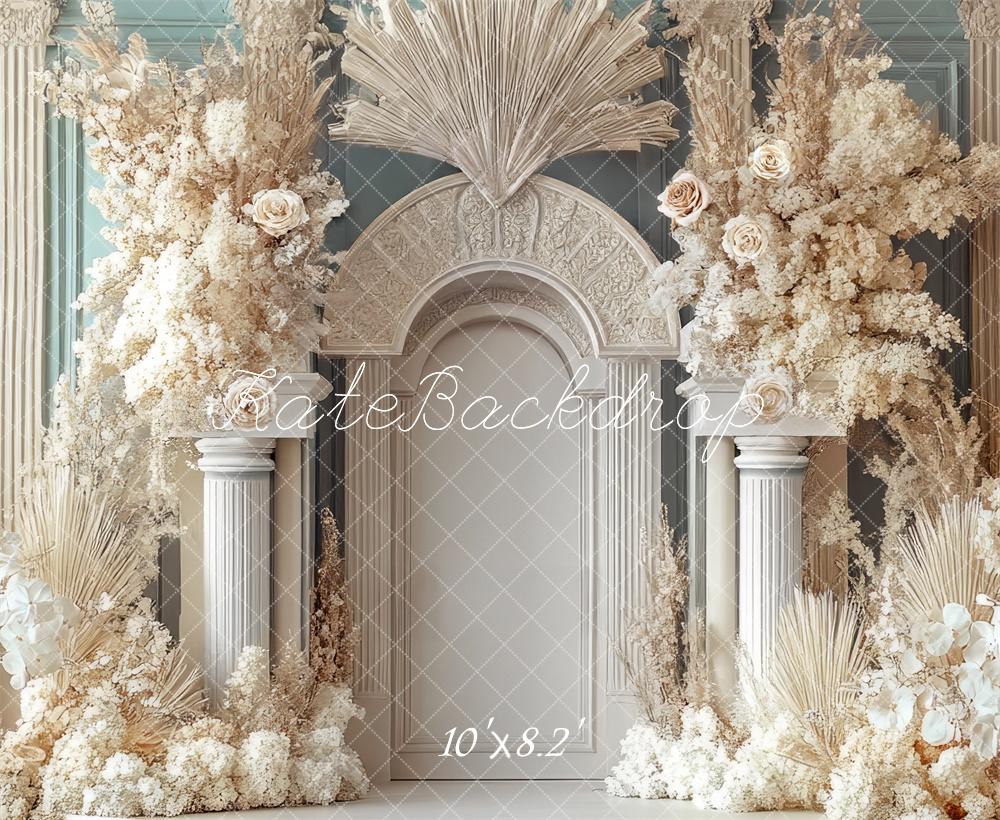 Kate Wedding Arch Floral Columns Beige Backdrop Designed by Mini MakeBelieve - Kate Backdrop AU