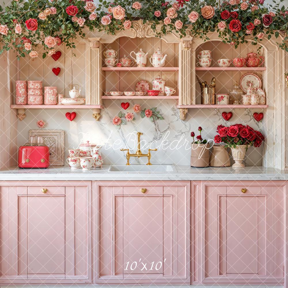Kate Pink Kitchen Roses Cabinet Backdrop Designed by Emetselch
