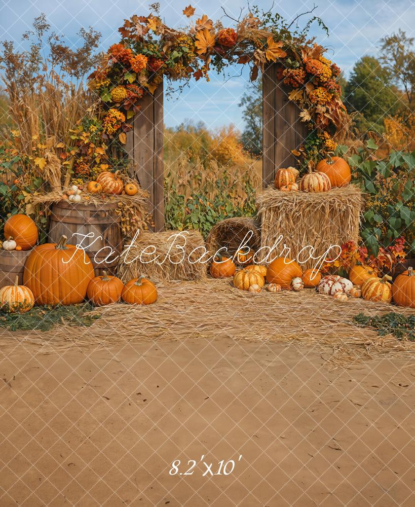 Kate Autumn Pumpkins Hay Backdrop Designed by Emetselch - Kate Backdrop AU