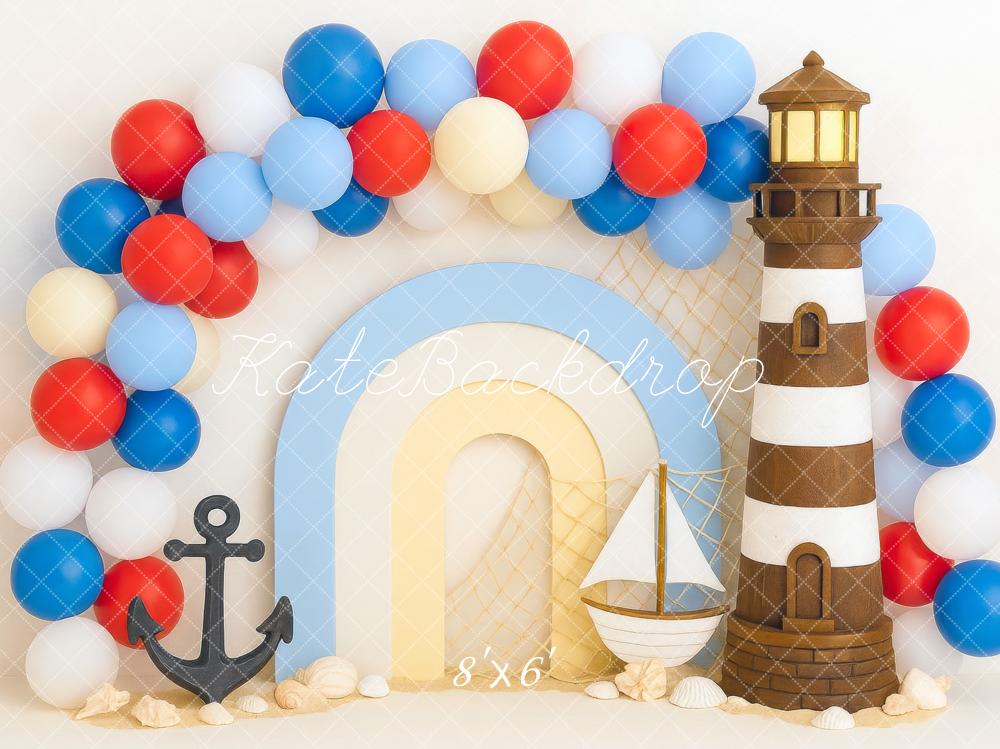 Kate Lighthouse Sailboat Anchor Balloons Backdrop Designed by Mini MakeBelieve