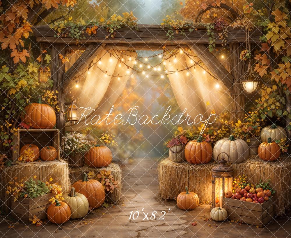 Kate Autumn Pumpkins Hay Fleece Backdrop Designed by GQ - Kate Backdrop AU