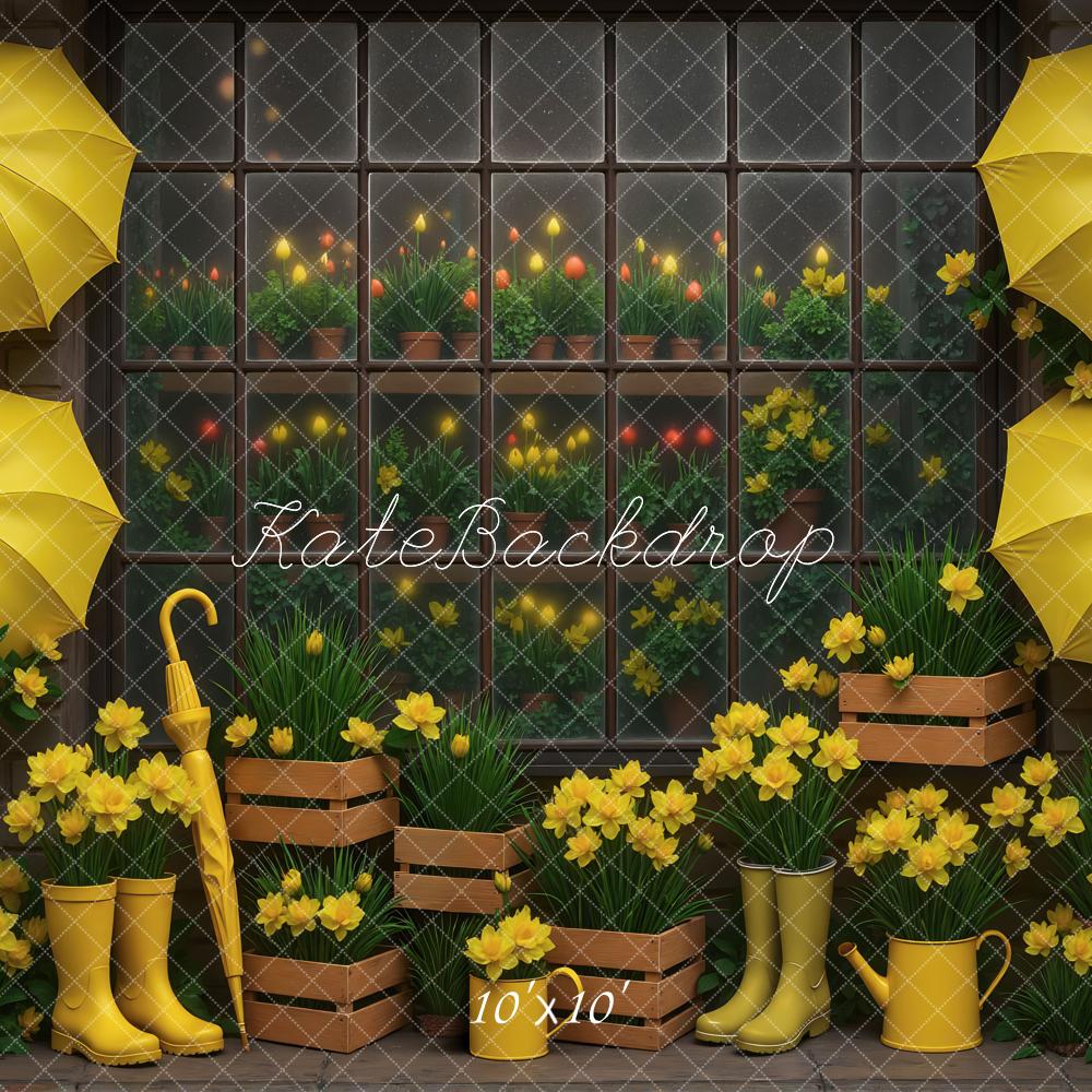 Kate Yellow Umbrellas Daffodils Window Backdrop Designed by Mini MakeBelieve