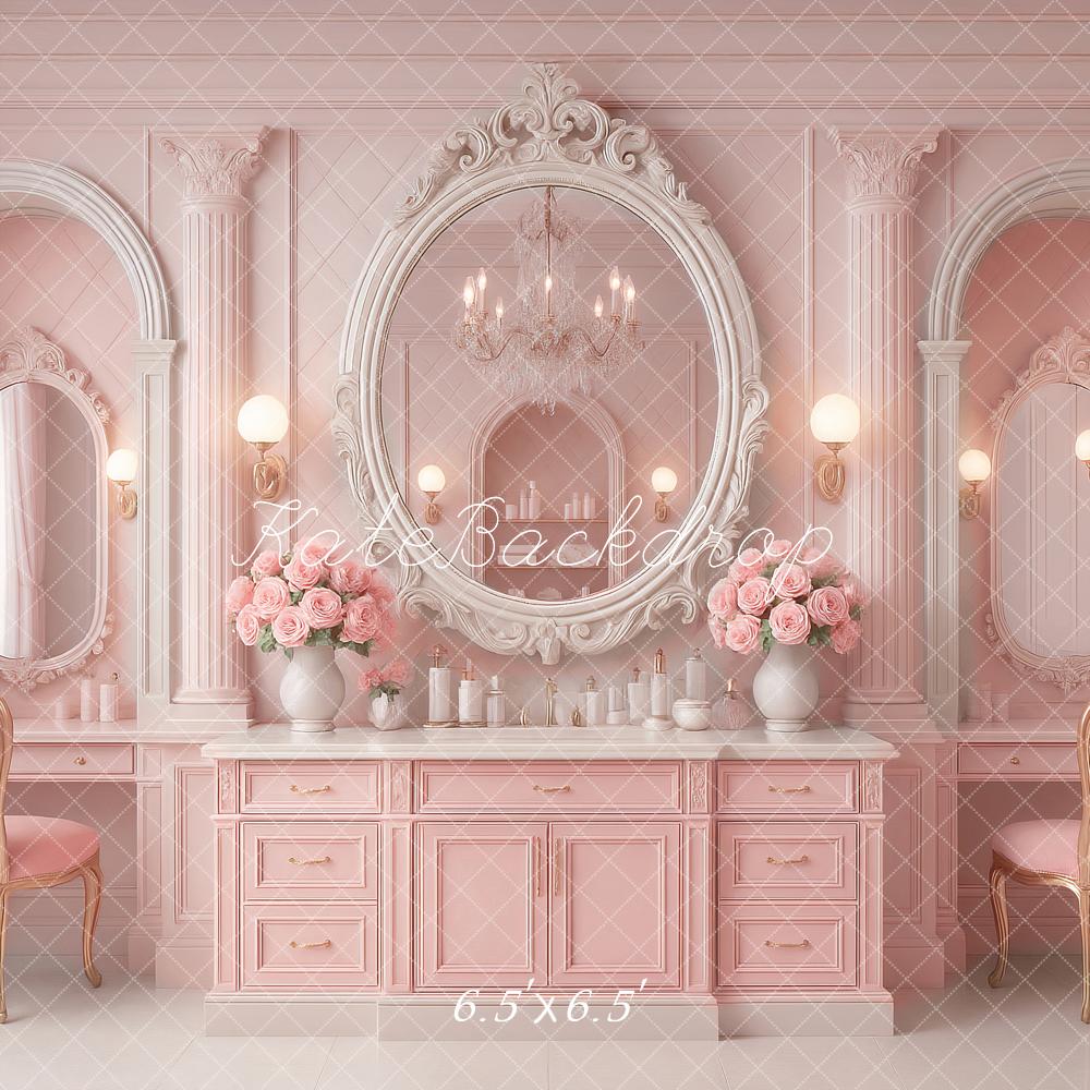 Kate Doll Pink Vanity Mirror Flowers Backdrop Designed by Ashley Paul