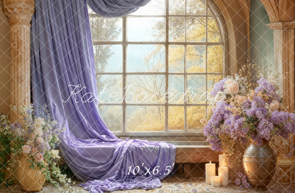 Kate Window Lavender Flowers Candles Fleece Backdrop Designed by Emetselch