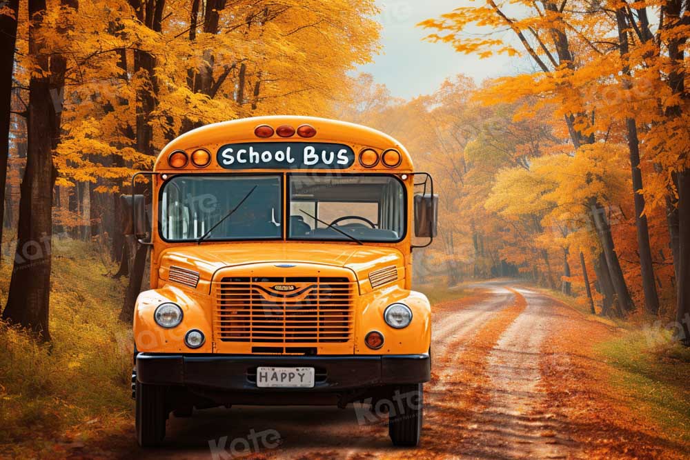 Kate Back to School Bus Autumn Forest Backdrop Designed by Chain - Kate Backdrop AU