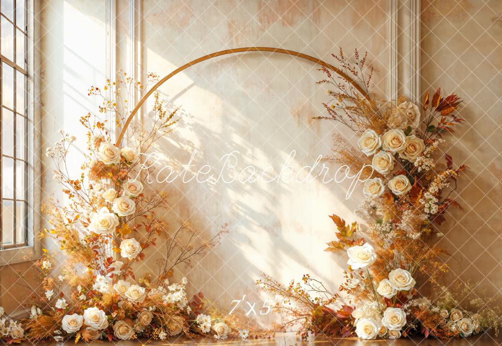 Kate Flower Arch Cream Roses Sunlight Backdrop Designed by Emetselch
