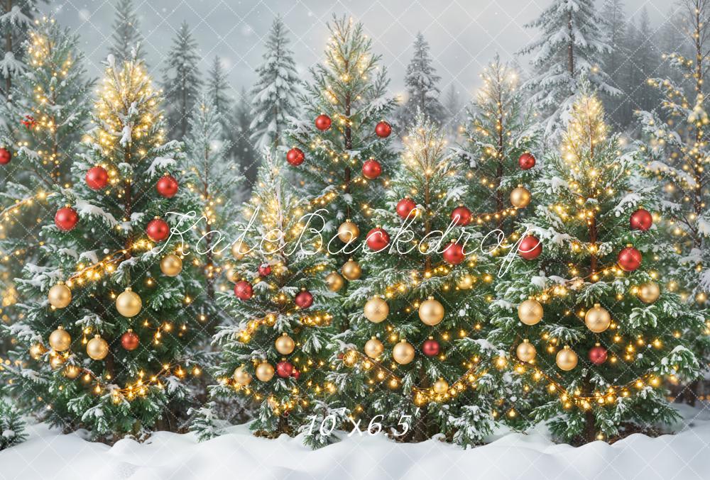 Kate Christmas Snowy Pine Trees Fleece Backdrop Designed by Emetselch - Kate Backdrop AU