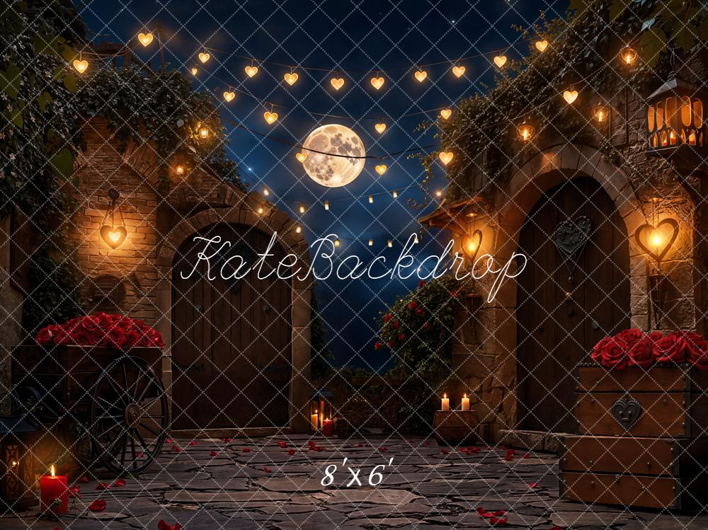 Kate Romantic Courtyard Heart Lights Moonlit Backdrop Designed by Emetselch