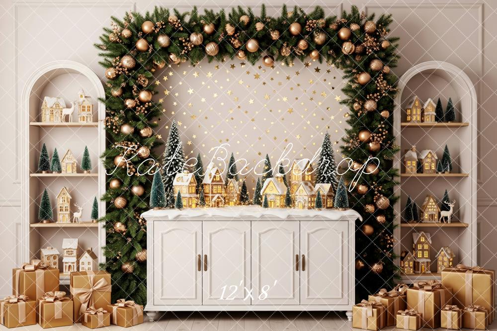 Lightning Deal Kate Christmas Garland Village Gold Ornaments Backdrop Designed by Patty Roberts
