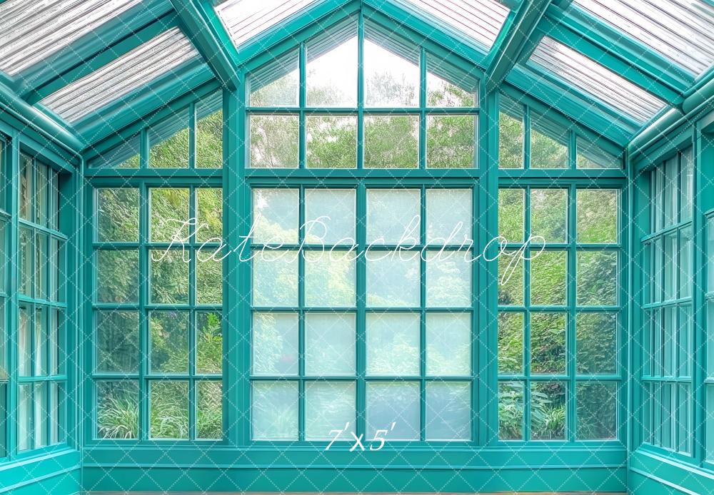 Kate Teal Glass Conservatory Windows Backdrop Designed by Mini MakeBelieve - Kate Backdrop AU