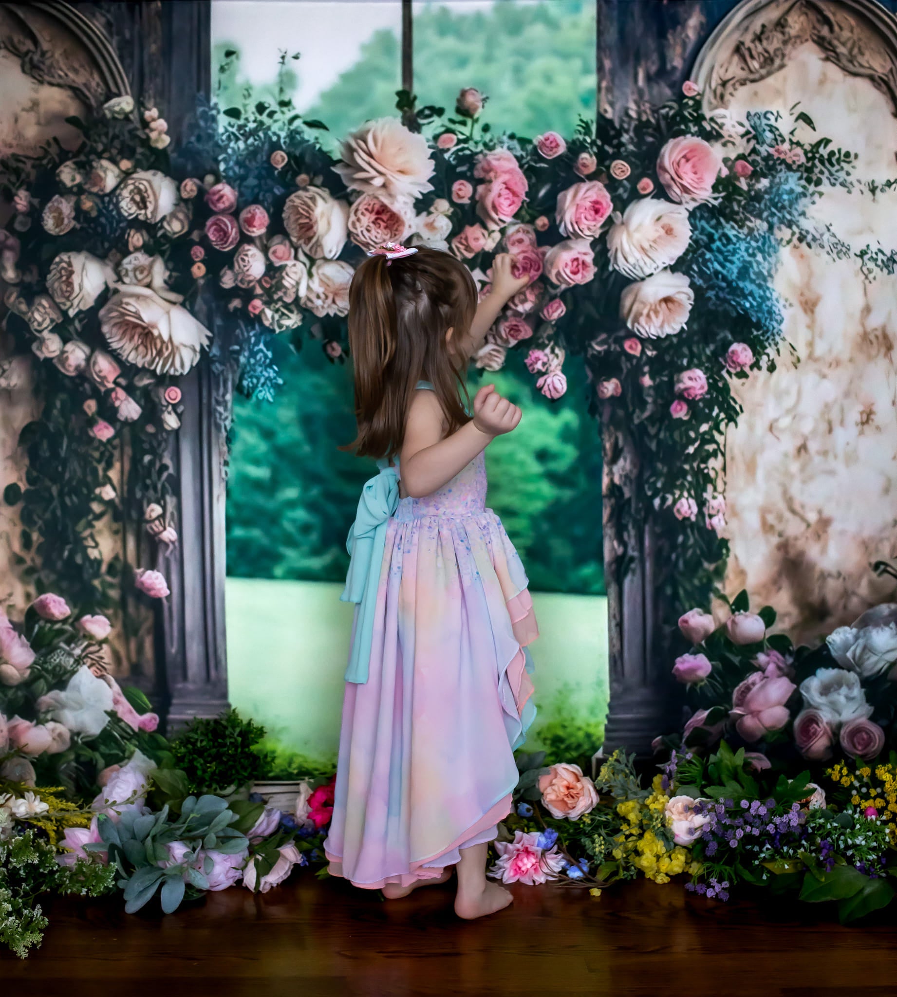 Kate Pink Rose Floral Backdrop Outside Wedding Wall Designed by Mini MakeBelieve
