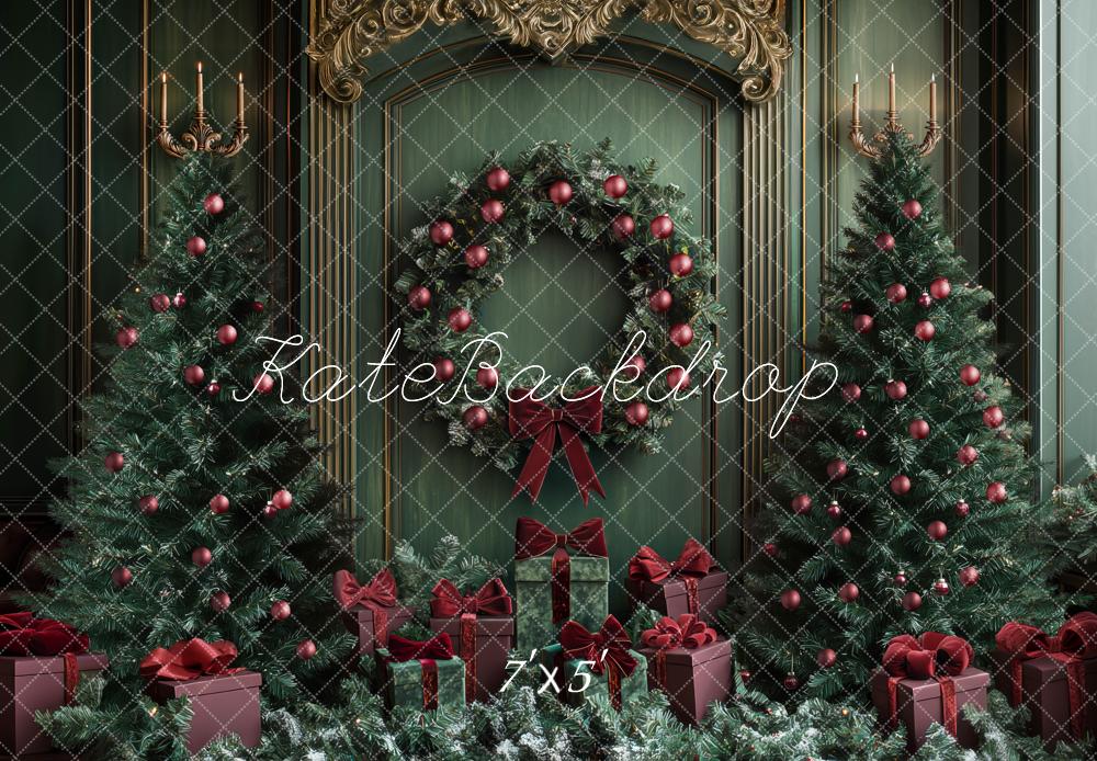 Kate Green Christmas Trees Wreath Backdrop Designed by Mini MakeBelieve - Kate Backdrop AU