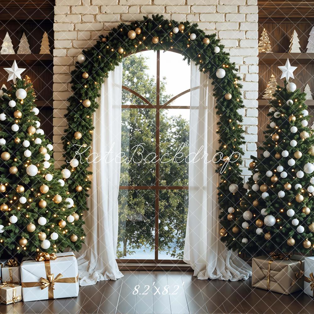 Kate Christmas Tree Arch Window Brick Backdrop Designed by Mini MakeBelieve
