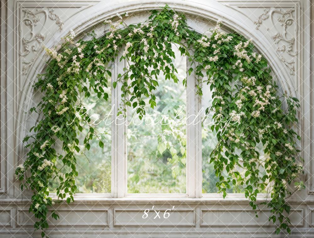Kate Spring Arched Window Green Leaves Vine Backdrop Designed by Emetselch