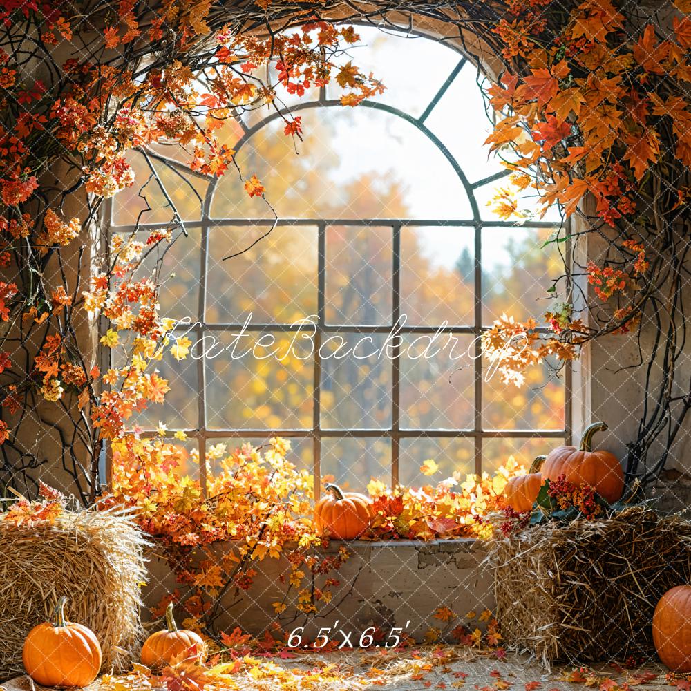 Kate Autumn Window Pumpkins Hay Backdrop Designed by Emetselch