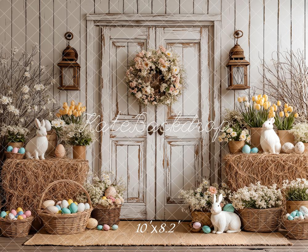 Kate Easter Bunny Eggs Vintage Door Fleece Backdrop Designed by Emetselch