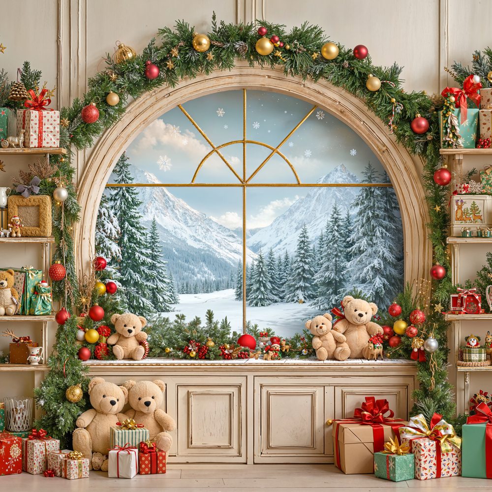Kate Christmas Window Teddy Bears Gifts Backdrop Designed by GQ - Kate Backdrop AU