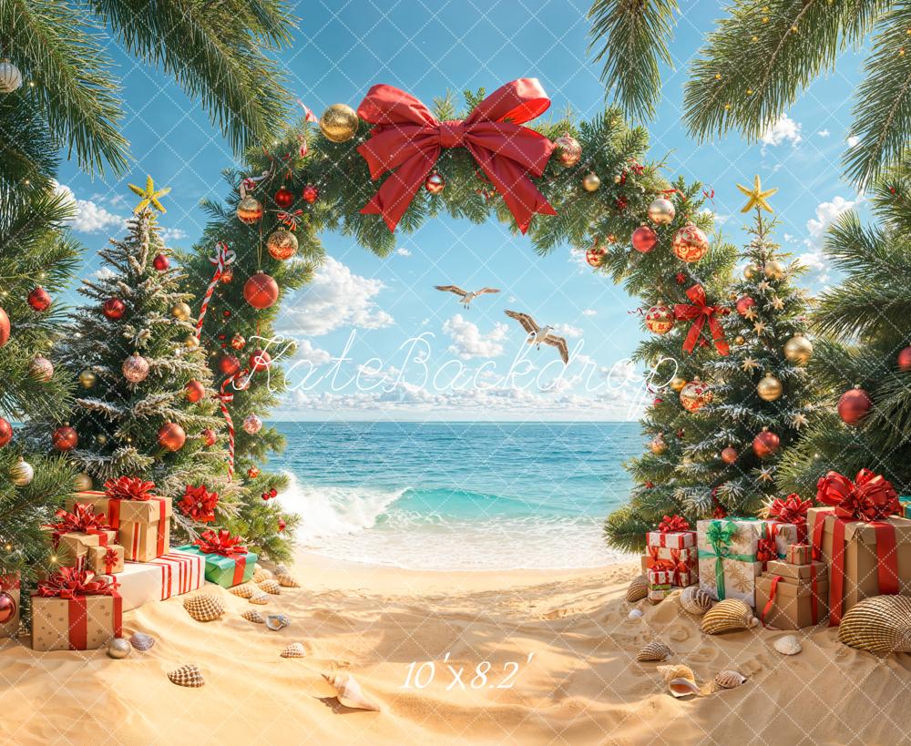 Kate Christmas Beach Trees Gifts Shells Backdrop Designed by Emetselch