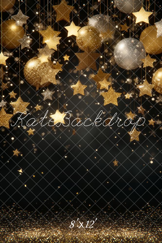 Kate Gold Stars Baubles Glitter Backdrop Designed by Emetselch
