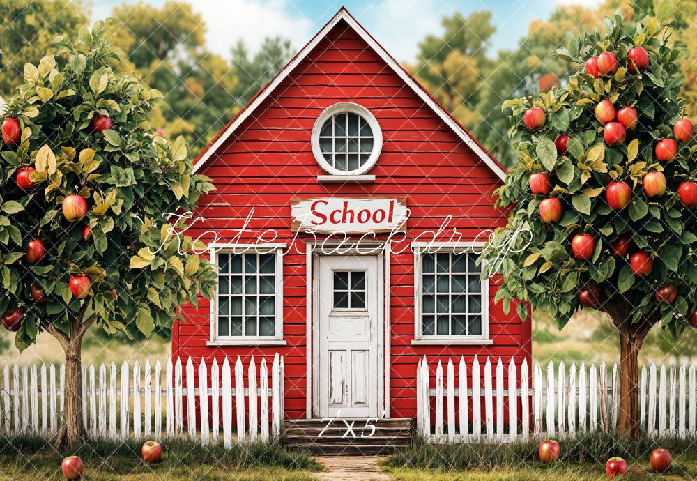 Kate Back to School Fence Apple Trees Backdrop Designed by Emetselch - Kate Backdrop AU