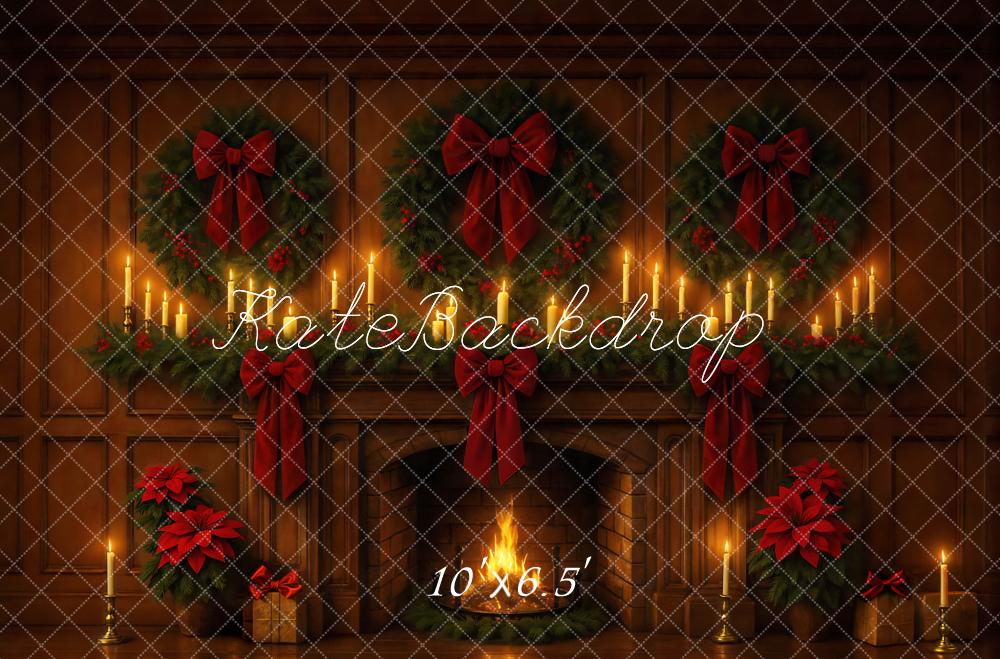 Kate Christmas Fireplace Bow Backdrop Designed by Mini MakeBelieve