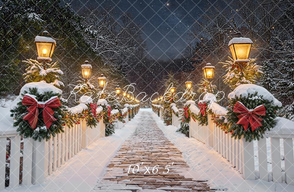 Kate Christmas Snowy Bridge Fleece Backdrop Designed by Chain