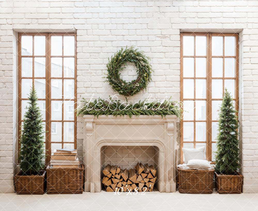 Kate Christmas Fireplace Brick Backdrop Designed by Emetselch