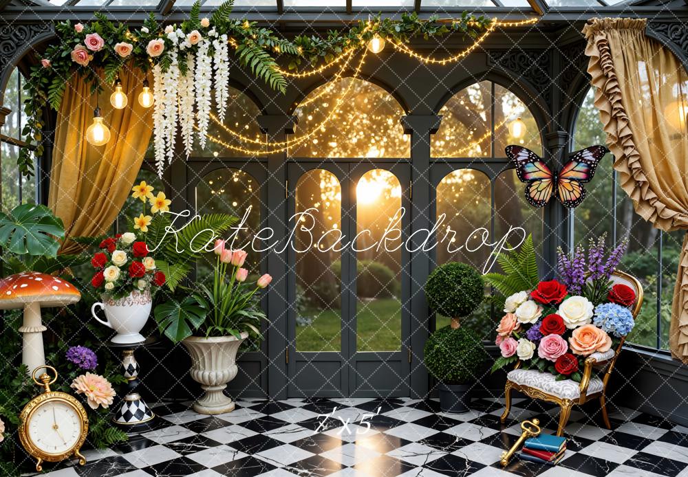 Kate Spring Sunroom Flowers Clock Backdrop Designed by Mini MakeBelieve