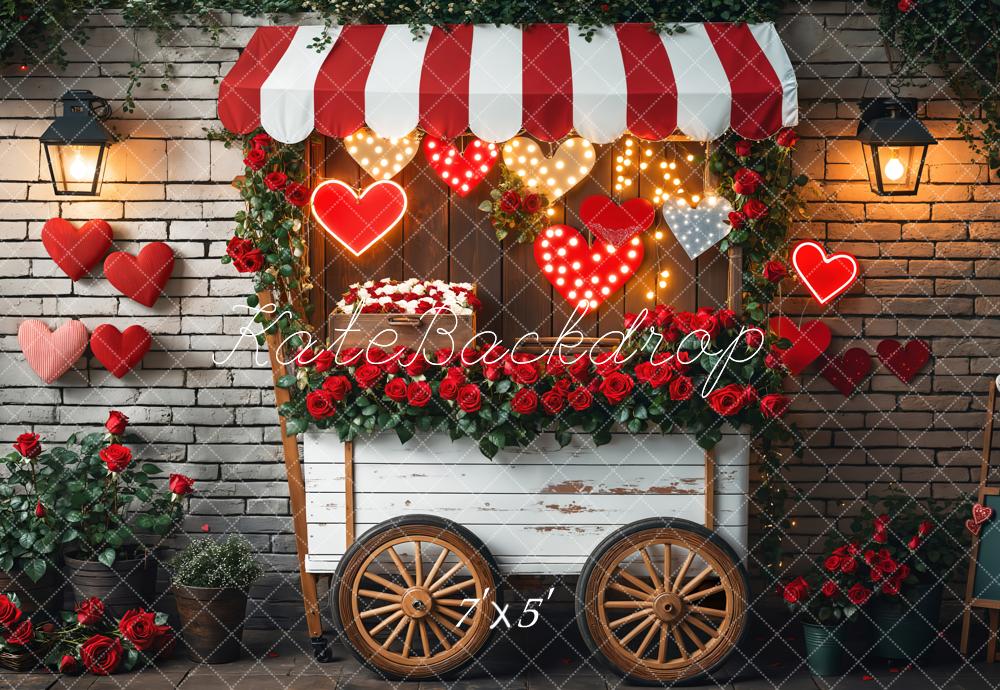 Kate Valentine Flower Cart Red Hearts Backdrop Designed by Emetselch