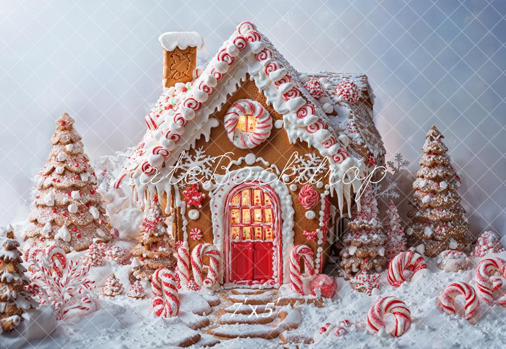 Kate Christmas Gingerbread House Trees Snow Backdrop Designed by Chain - Kate Backdrop AU