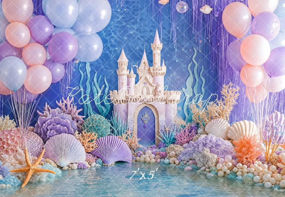 Kate Mermaid Castle Balloons Coral Sea Backdrop Designed by Emetselch - Kate Backdrop AU