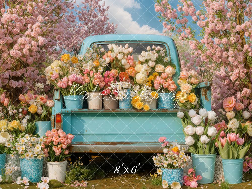 Kate Truck Blossom Flowers Fleece Backdrop Designed by Chain