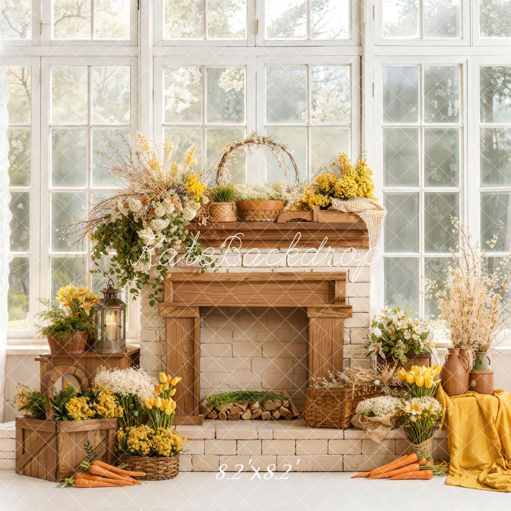 Kate Spring Flowers Carrots Fireplace Backdrop Designed by Emetselch