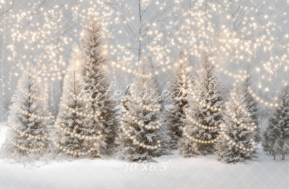 Kate Christmas Snowy Pine Trees Lights Backdrop Designed by Emetselch