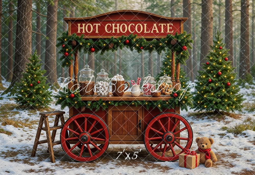 Kate Christmas Hot Chocolate Cart Forest Backdrop Designed by Ashley Paul - Kate Backdrop AU