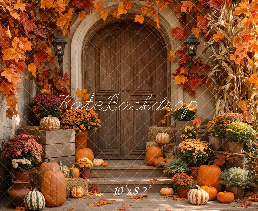 Kate Autumn Pumpkins Wooden Backdrop Designed by Emetselch