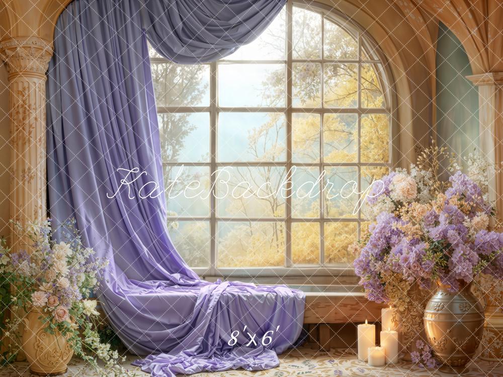 Kate Window Lavender Flowers Candles Fleece Backdrop Designed by Emetselch