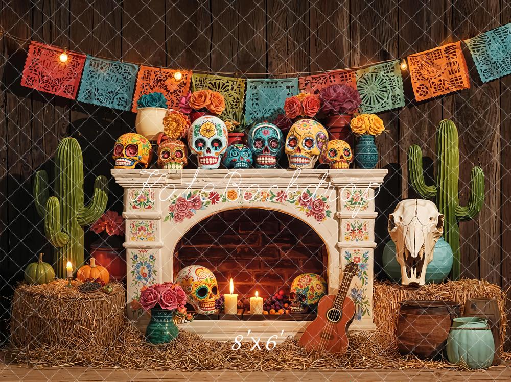 Kate Skulls Fireplace Papel Picado Backdrop Designed by Emetselch
