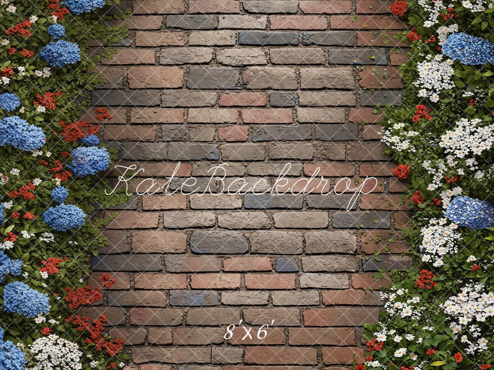 Kate Brick Wall Floral Border Backdrop Designed by Kate Image