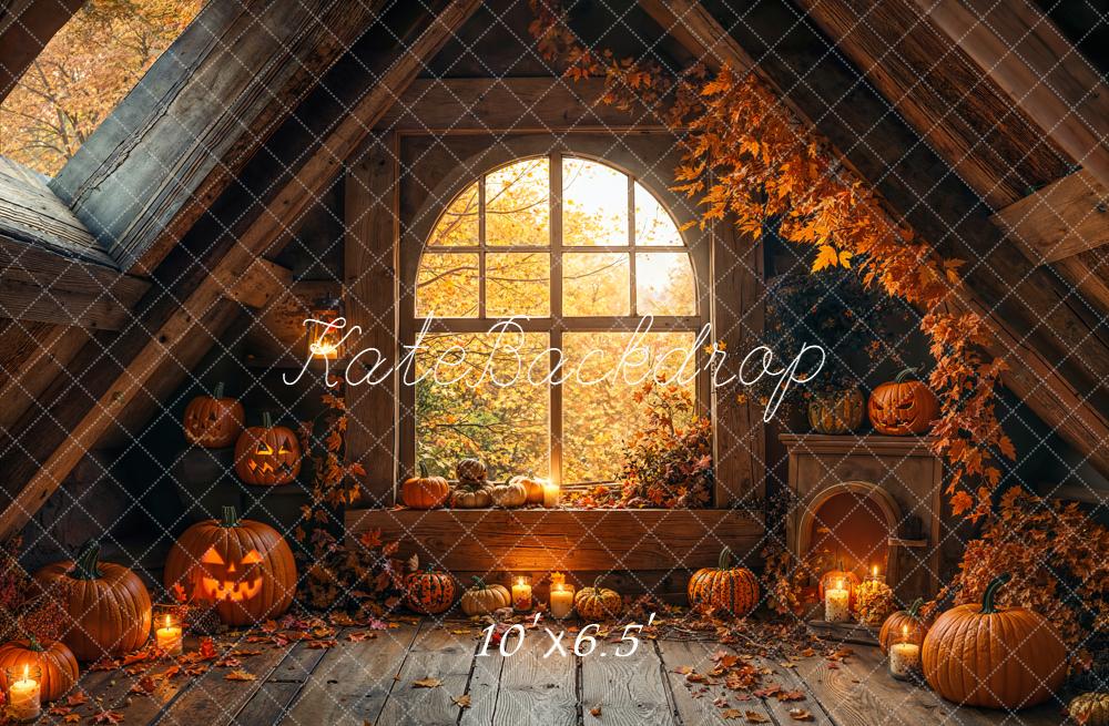 Kate Halloween Pumpkin Window Fleece Backdrop Designed by Emetselch