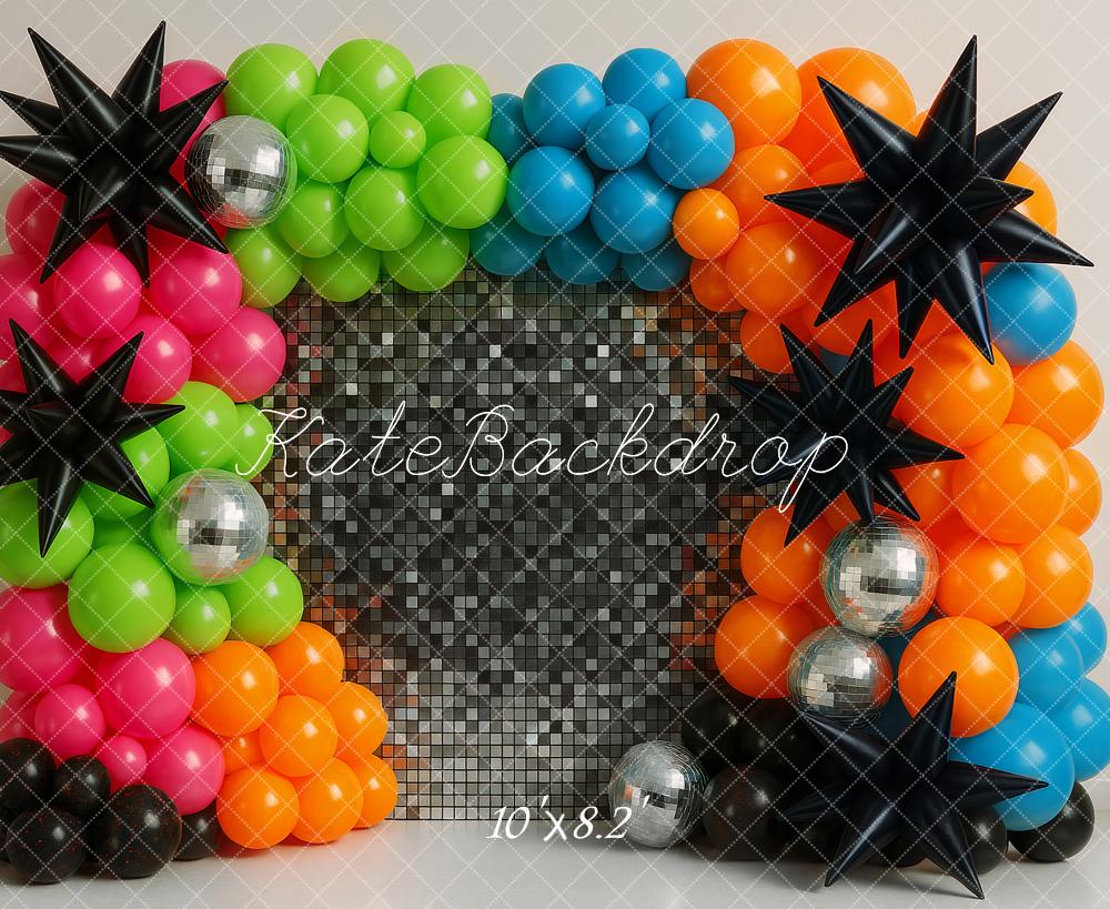 Kate Colourful Balloons Disco Balls Backdrop Designed by Ashley Paul