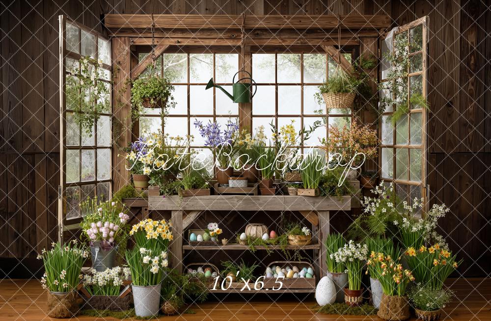 Kate Easter Bunny Flowers Wooden Windows Fleece Backdrop Designed by Emetselch