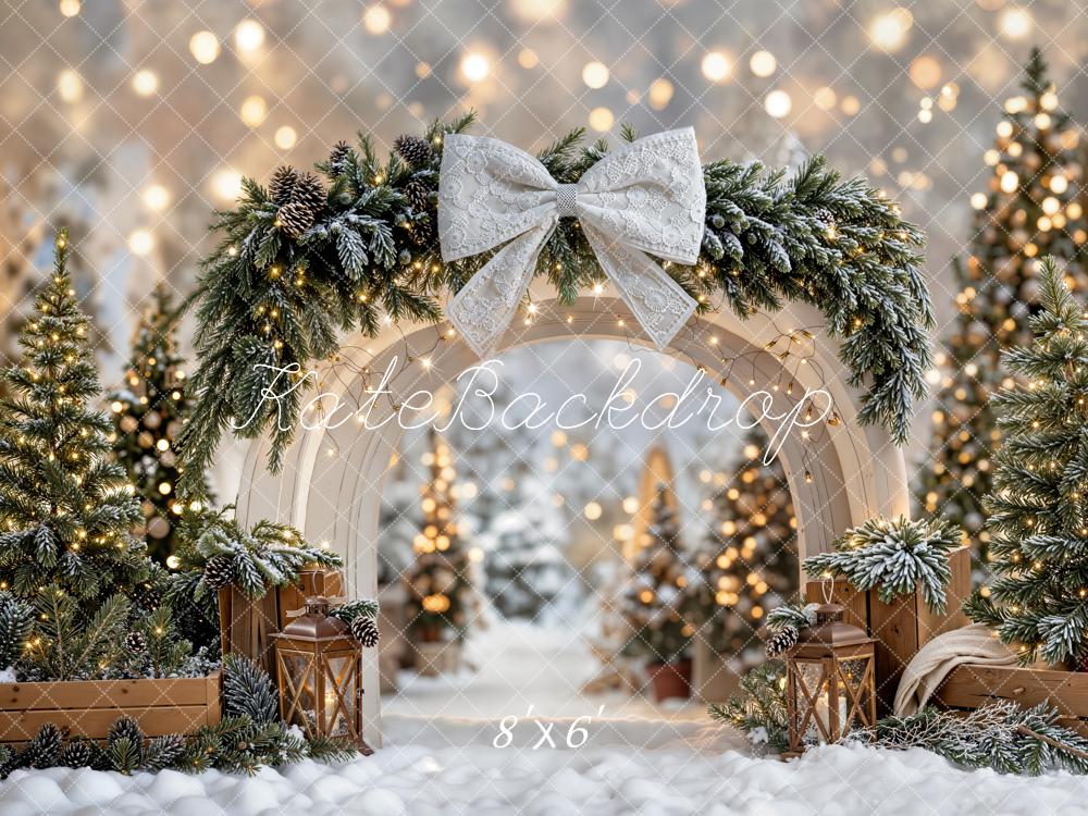 Kate Christmas Arch Snow Bow Fleece Backdrop Designed by Emetselch - Kate Backdrop AU