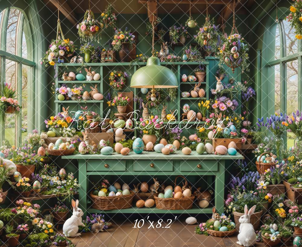 Kate Easter Bunny Eggs Green Cabinet Fleece Backdrop Designed by Emetselch
