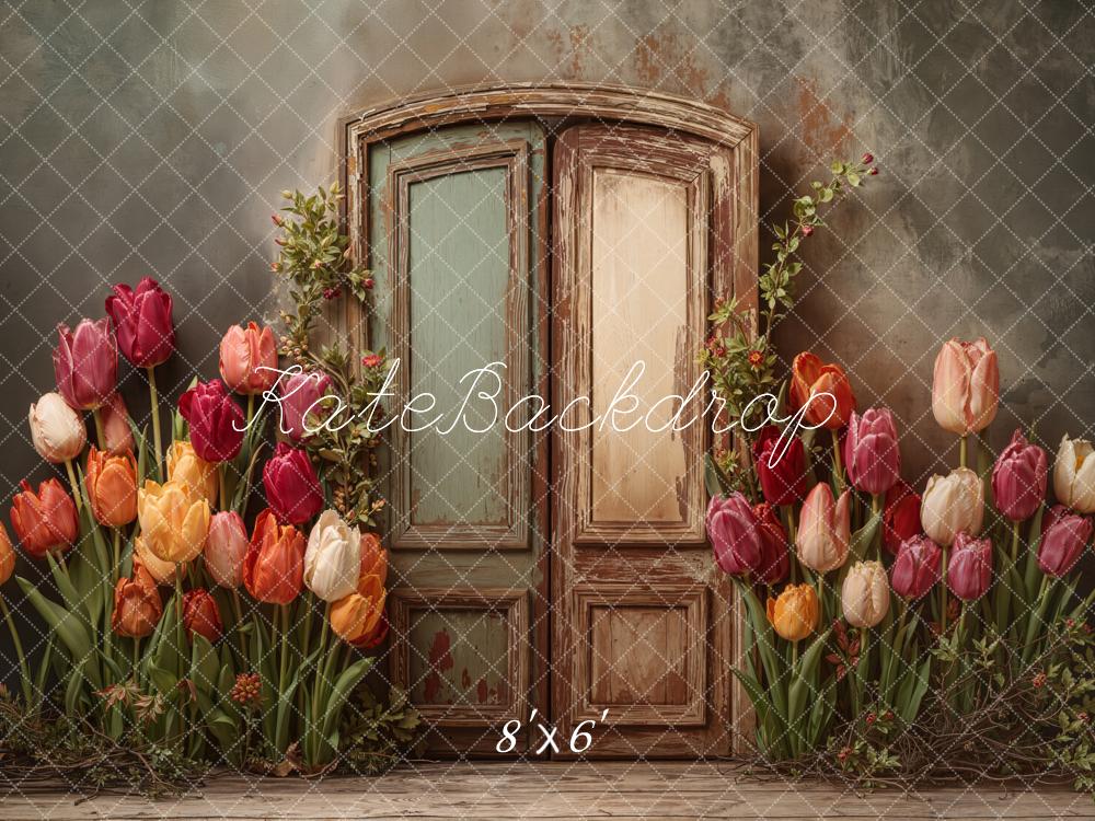 Kate Vintage Door Tulip Flowers Backdrop Designed by Emetselch