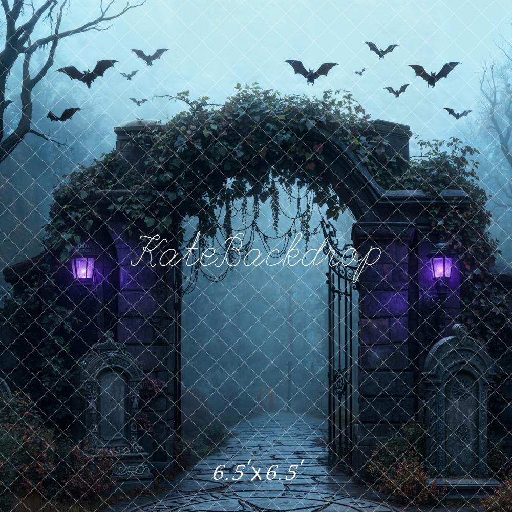 Kate Halloween Cemetery Arch Bats Backdrop Designed by Emetselch