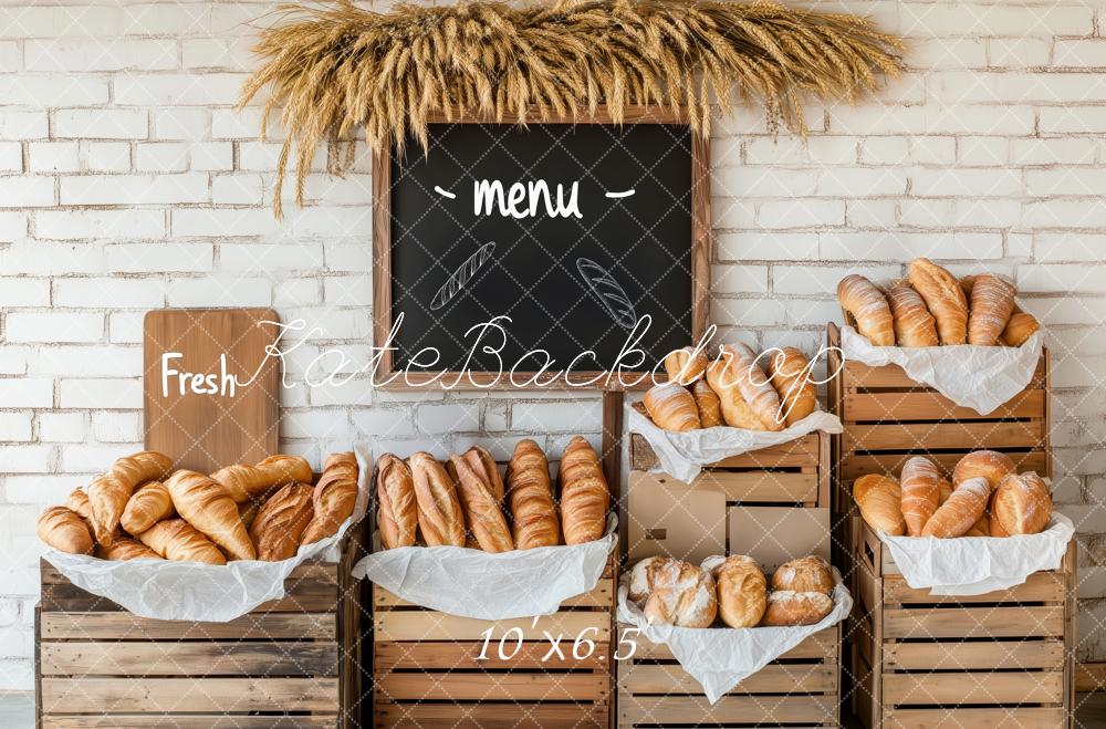 Kate Bakery Bread Chalkboard White Brick Backdrop Designed by Patty Roberts - Kate Backdrop AU